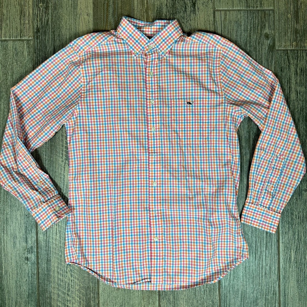 Vineyard Vines Mens Medium Slim Fit Tucker‎ Gingham Check Button Down Shirt